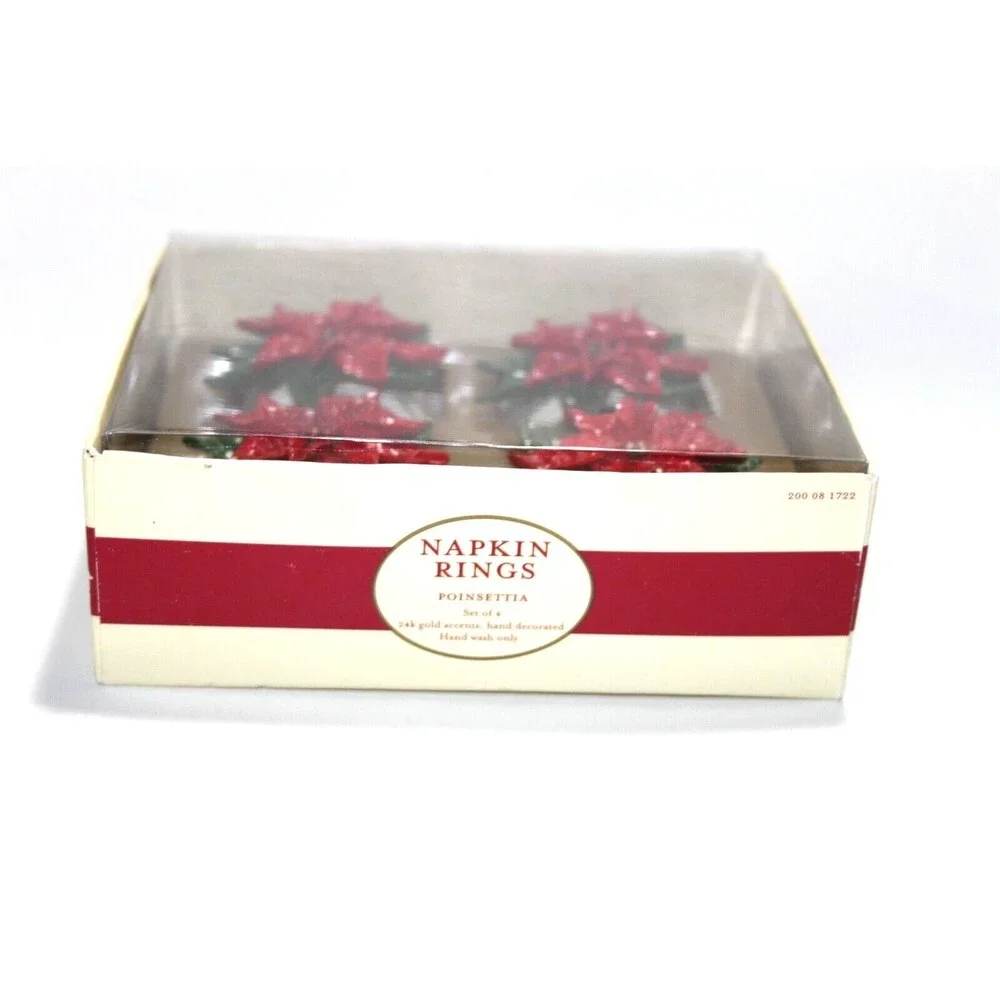 Target Home Poinsettia Napkin Rings Boxed 2002 Ceramic Christmas Set of …
